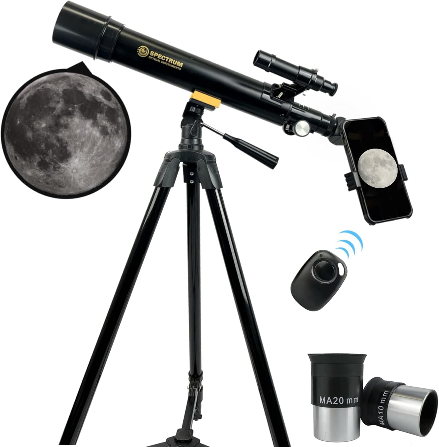 SpectrumOI Telescope for Kids & Adults - Astronomy Gift, 60mm Aperture Refractor with Carry Bag & Phone Holder