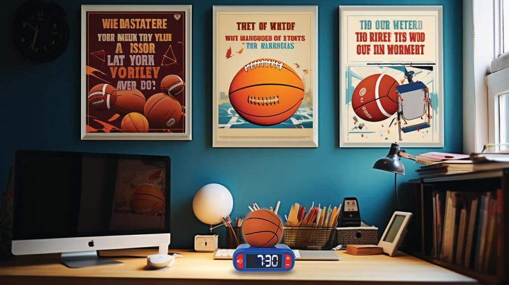 LEXiBOOK - Basketball - Basketball Nightlight Alarm Clock, Sounds and Melodies, LCD Backlit Screen, Luminous, Snooze, Blue/Orange, RL800BA