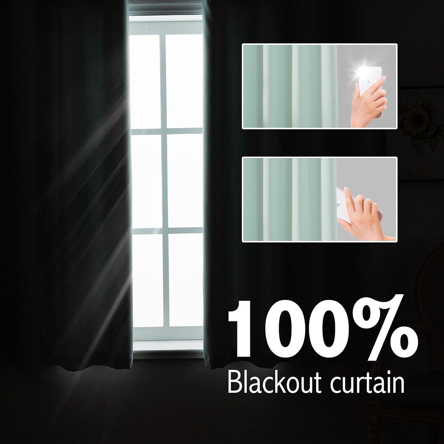 Anytime 100% Blackout Curtain Set, Thermal Insulated & Energy Efficiency Window Draperies for Guest Room, Full Shading Panels for Shift Worker and Light Sleepers（Light Blue, 2 Panels, 42W x 45L）