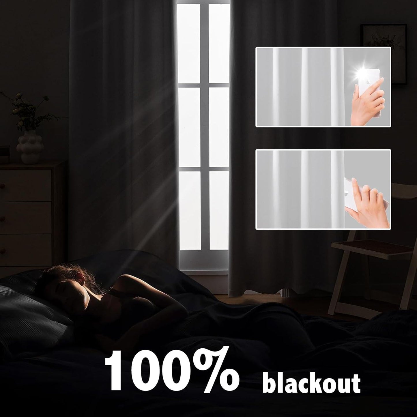 Anytime 100% Blackout Curtain Set, Thermal Insulated & Energy Efficiency Window Draperies for Guest Room, Full Shading Panels for Shift Worker and Light Sleepers（Greyish White, 2 Panels, 70W x 108L）
