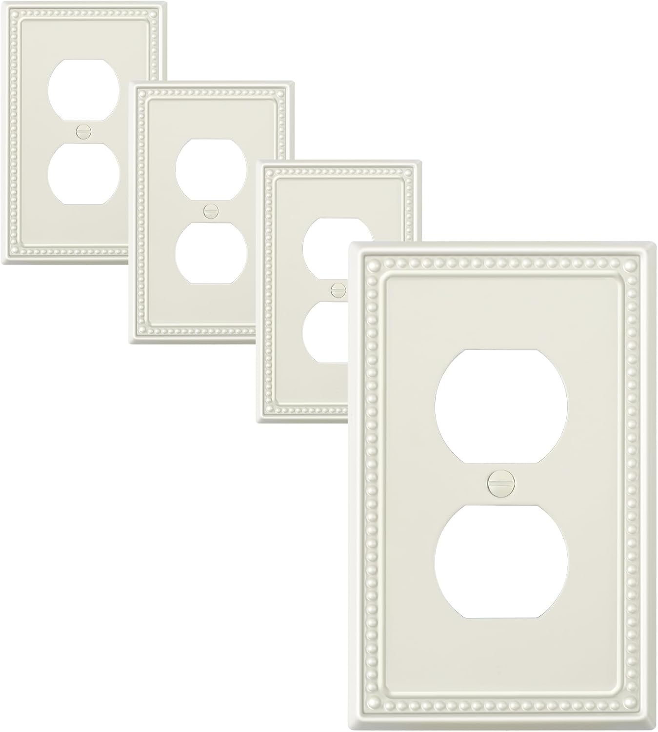 4-Pack Duplex Outlet Cover Plate, Light Almond Metal Wall Plates for Electrical Outlets, 1 Gang Receptacle Light Switch Cover, Pearls Decorative Switch Plates and Outlet Covers