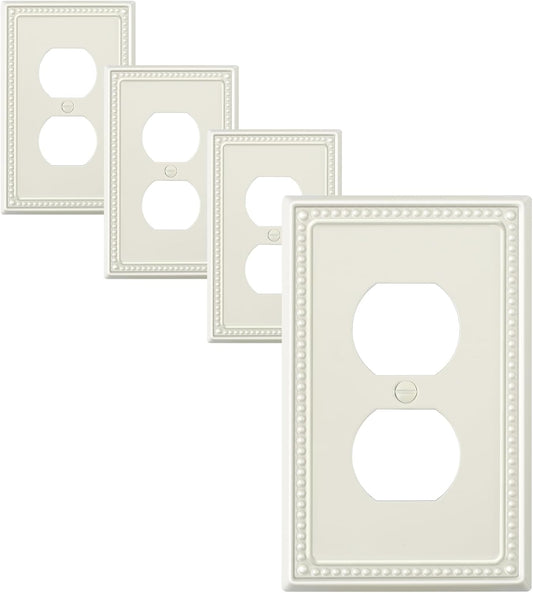 4-Pack Duplex Outlet Cover Plate, Light Almond Metal Wall Plates for Electrical Outlets, 1 Gang Receptacle Light Switch Cover, Pearls Decorative Switch Plates and Outlet Covers