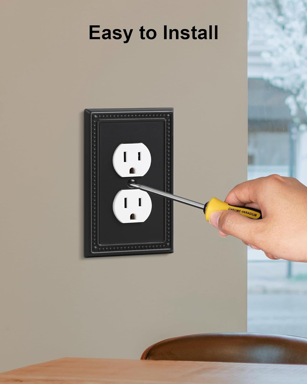 4-Pack Duplex Outlet Cover, Black Metal Wall Plates for Electrical Outlets, 1 Gang Receptacle Light Switch Cover, Pearls Beaded Decorative Switch Plates and Outlet Covers