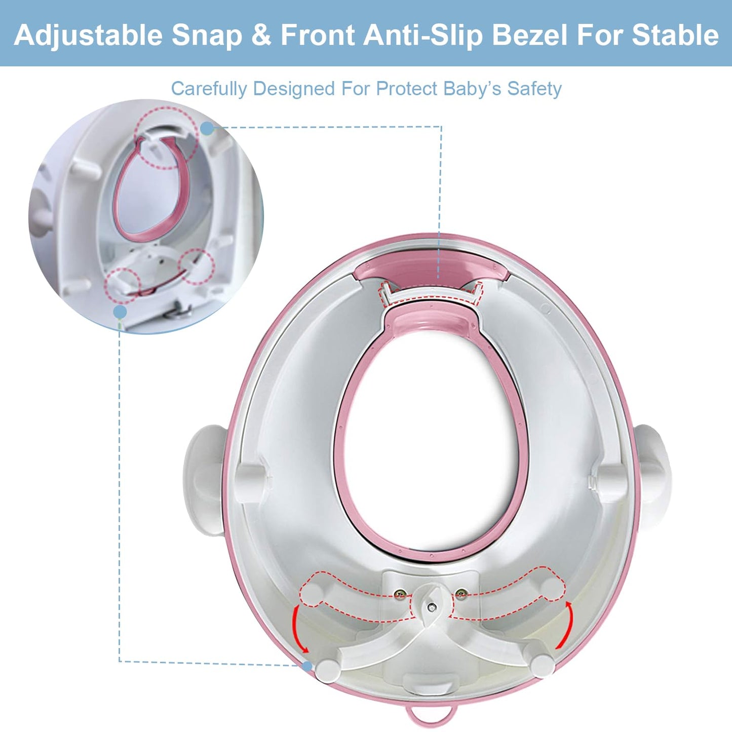 ANGELBLISS Baby Potty Training Toilet Seat with Soft Cushion Handles, Haute Collection, Double Anti-Slip Design and Splash Guard for Boys and Girls (Pink)