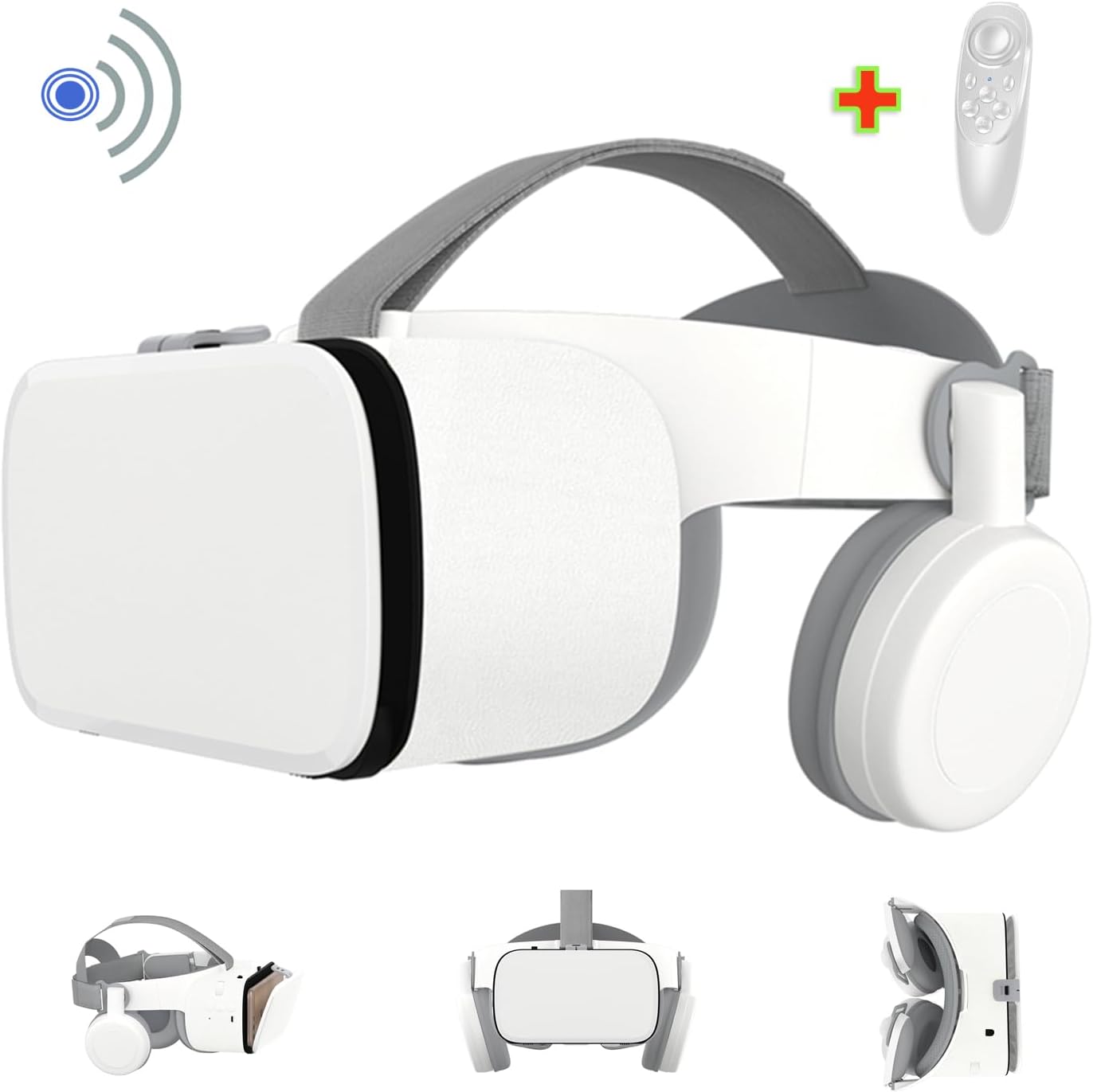 3D Glasses Virtual Reality VR for Smartphone Google Cardboard, Wireless Bluetooth VR Headset Helmet Stereo for Android iOS iPhone 12 11 Pro Max Mini X R S 8 7 Samsung 4.7-6.2" Phone (White)