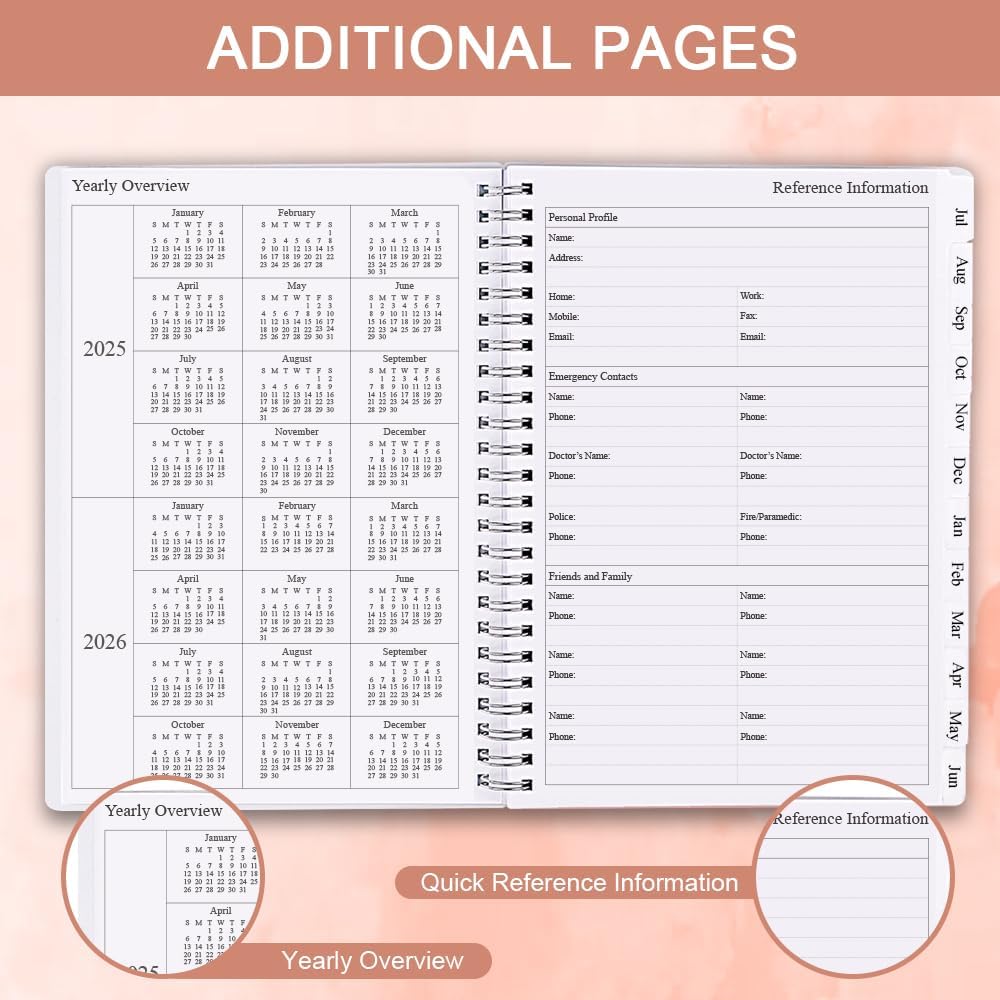2025-2026 Planner - Weekly & Monthly Planner Runs Jul 2025 to Jun 2026, 6.25" x 8.25", 12 Monthly Tabs, 14 Notes Page, Plastic Pocket, Flexible Cover with Twin-Wire Binding, Planners 2025-2026