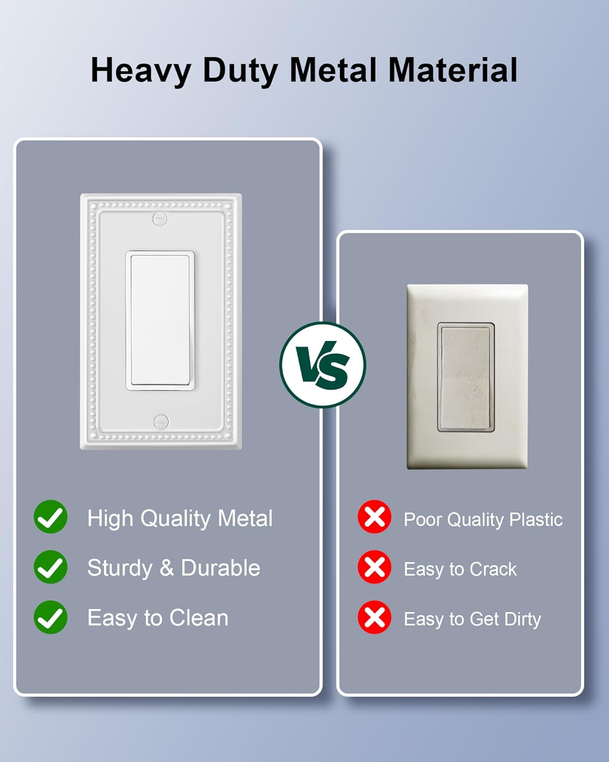 2-Pack Decorator Outlet Cover Plate, Decorative Switch Plates and Outlet Covers, Pure White Metal Wall Plates for Electrical Outlets, Receptacle, GFCI Outlet, Dimmer Switch