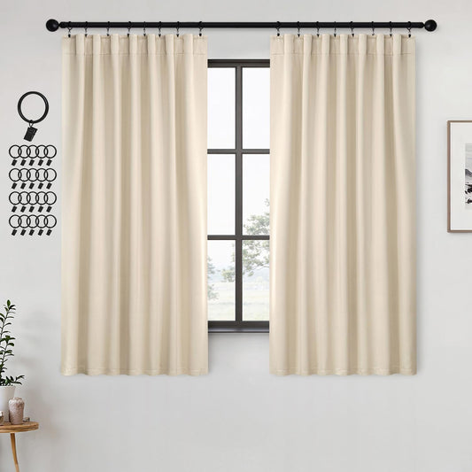 ANRODUO Back Tab Blackout Curtains for Bedroom Living Room, Rod Pocket Pinch Pleated Thermal Insulated Room Darkening Curtains 54 Inches Long 2 Panels, Cream Beige, 42 x 54 Inch