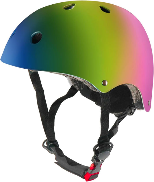Adjustable Color Gradient Skateboard Helmet for 3-5-8-14+Ages【Toddler Kids Youth Adult】 Girls Boys Woman.Bike Helmet for Multi-Sports Cycling Bicycle Scooter Inline Roller Skate Rollerblading