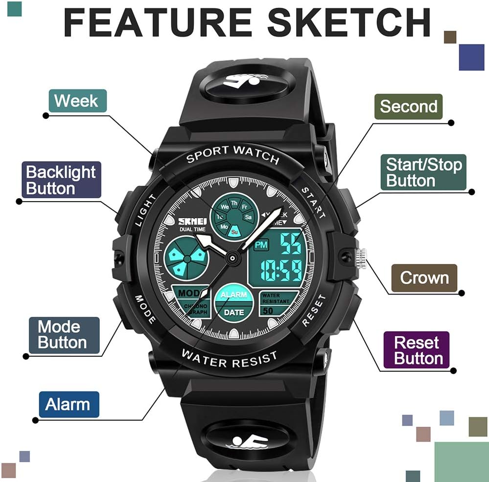 ATIMO LED Multi Function Waterproof Watch for Kids - Kids Gifts