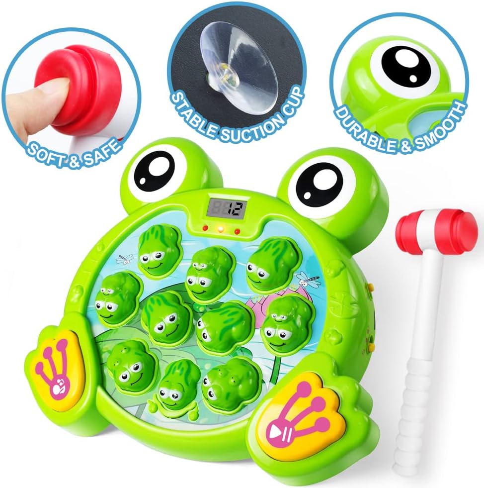 YEEBAY Whack A Frog Game with 2 Hammers, Toddler Early Developmental Learning Toy, Fun Birthday Gift for Kids Age 2+, Toys for 2 3 4 Year Old Boys Grils