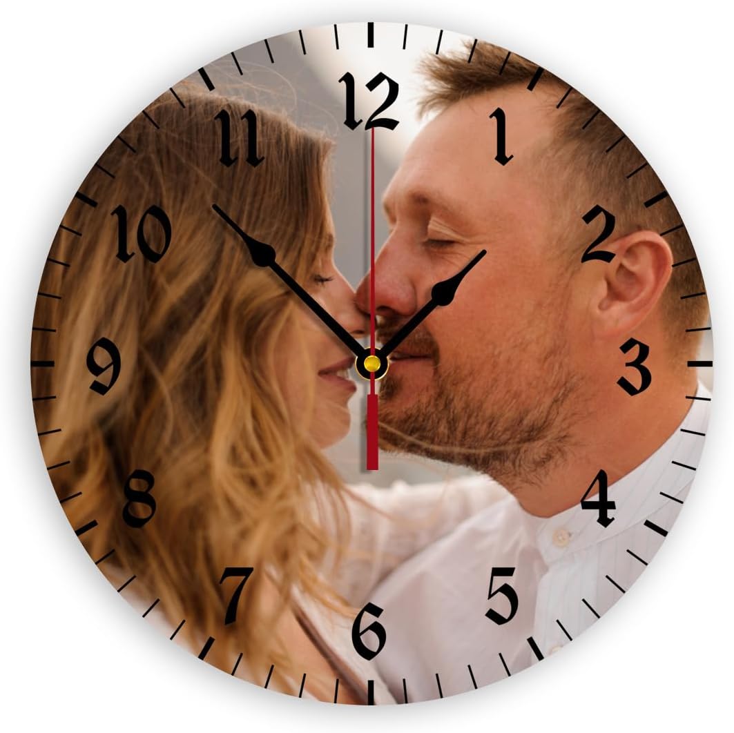 Generic Custom Clocks for Walls Personalized Clocks with Photo Text Logo Silent Non Ticking Round Decoration for Kitchen Family Friends Gifts, 10inch-25cm