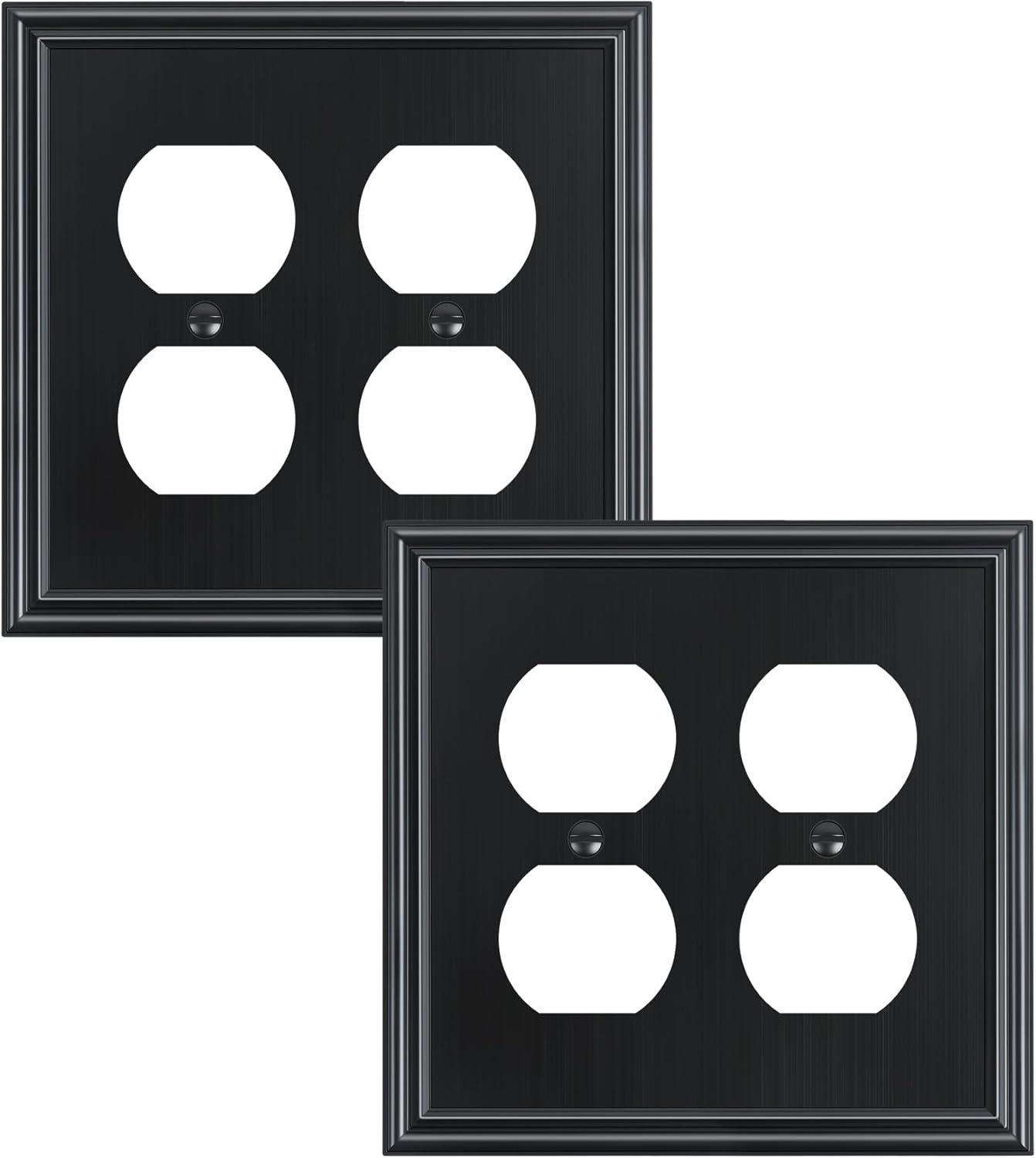 2-Pack Double Duplex Outlet Cover, Black Decorative Switch Plates and Outlet Covers for Electrical Outlets, Durable Zinc Alloy Wall Plates, 2 Gang Receptacle Cover, Corrosion Resistant
