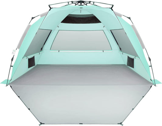Oileus XX-Large Pop Up Beach Tent Sun Shelter for 5-6 Person Portable Sun Shade Instant Tent for Beach with Carrying Bag, Stakes, 6 Sand Pockets, Anti UV for Fishing Hiking Camping Light Green