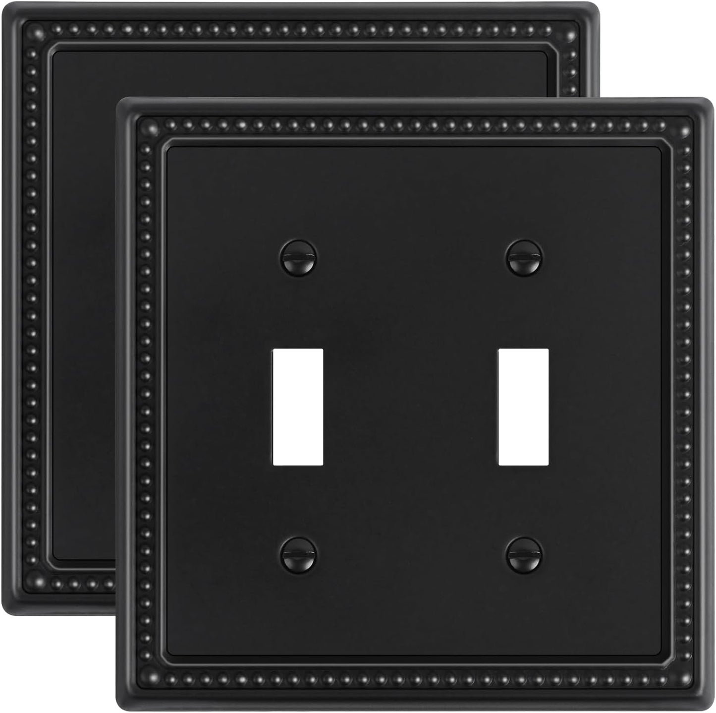 2-Pack Double Toggle Light Switch Cover Plate, Black Pearls Decorative Dual Switch Plate Covers, 2 Gang Metal Wall Plate, Corrosion Resistant