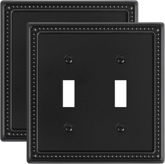 2-Pack Double Toggle Light Switch Cover Plate, Black Pearls Decorative Dual Switch Plate Covers, 2 Gang Metal Wall Plate, Corrosion Resistant
