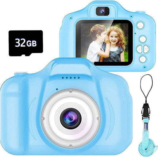Upgrade Kids Selfie Camera, Christmas Birthday Gifts for Age 3-8, Kids Digital Cameras with HD Video,Portable Kids Camera, Toddler Toy for 3 4 5 6 7 8 Year Old Boy with 32GB SD Card (Blue) 1