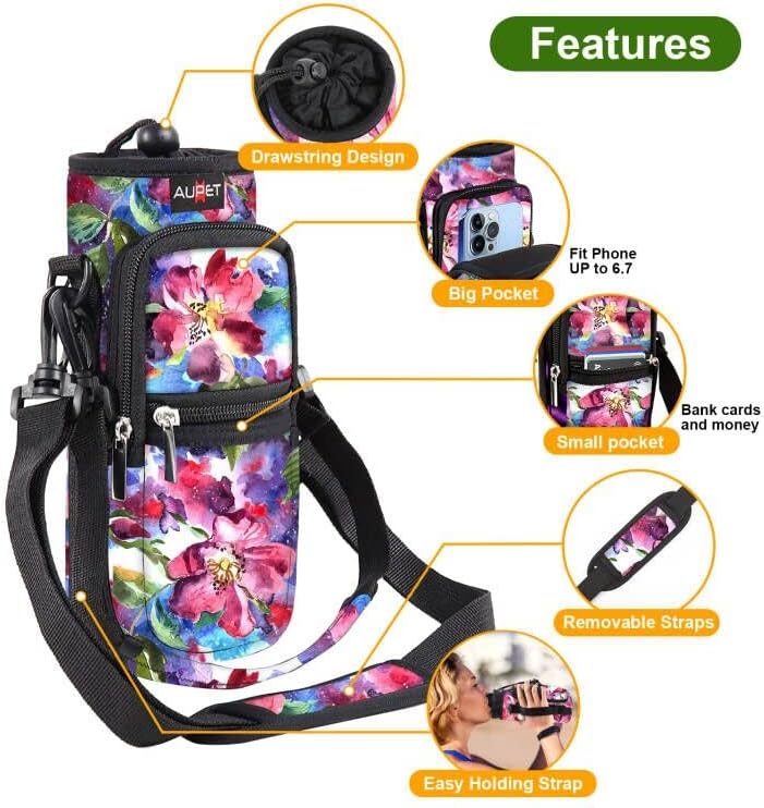 AUPET Water Bottle Sling Bag Sleeve Holder Carrier 25/32/40/64 oz,Insulated Crossbody Water Bottle Case Cover with Strap and Pockets for Men/Women Walking Hiking