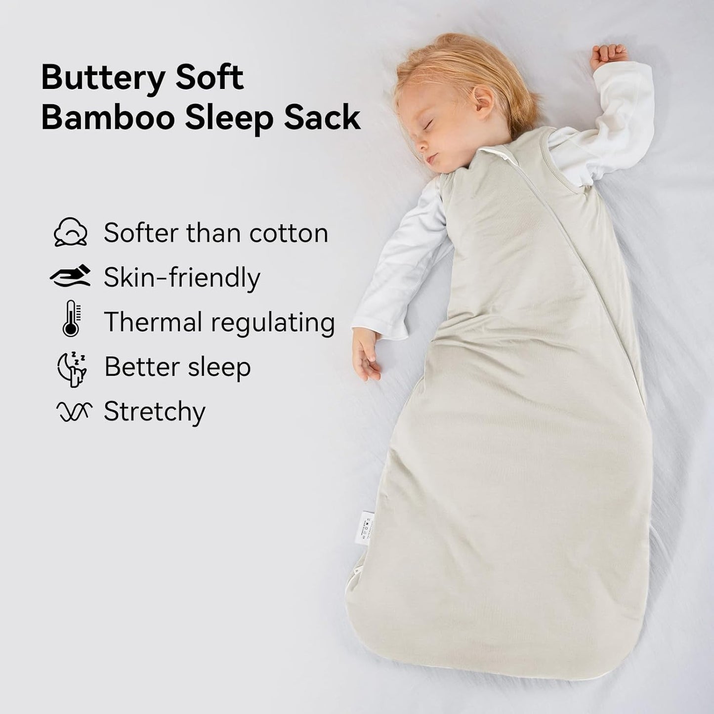 Rayon Made from Bamboo Sleep Sack 0-36 Months 1.0 Tog Ultra Soft Baby Wearable Blanket Toddler Sleeping Sack for Babies (Oat, L(12-18M))