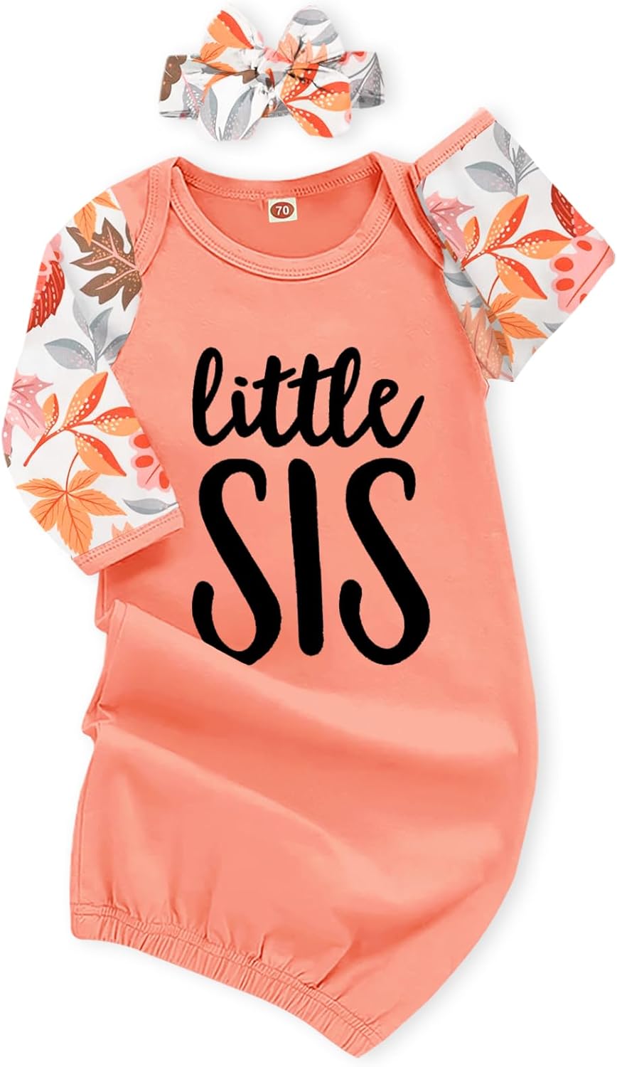 AMAWMW Newborn Baby Girl Little Sister Sleeper Gown Stripe Long Sleeve Nightgown Pajamas Gifts Stuff Essential Outfit