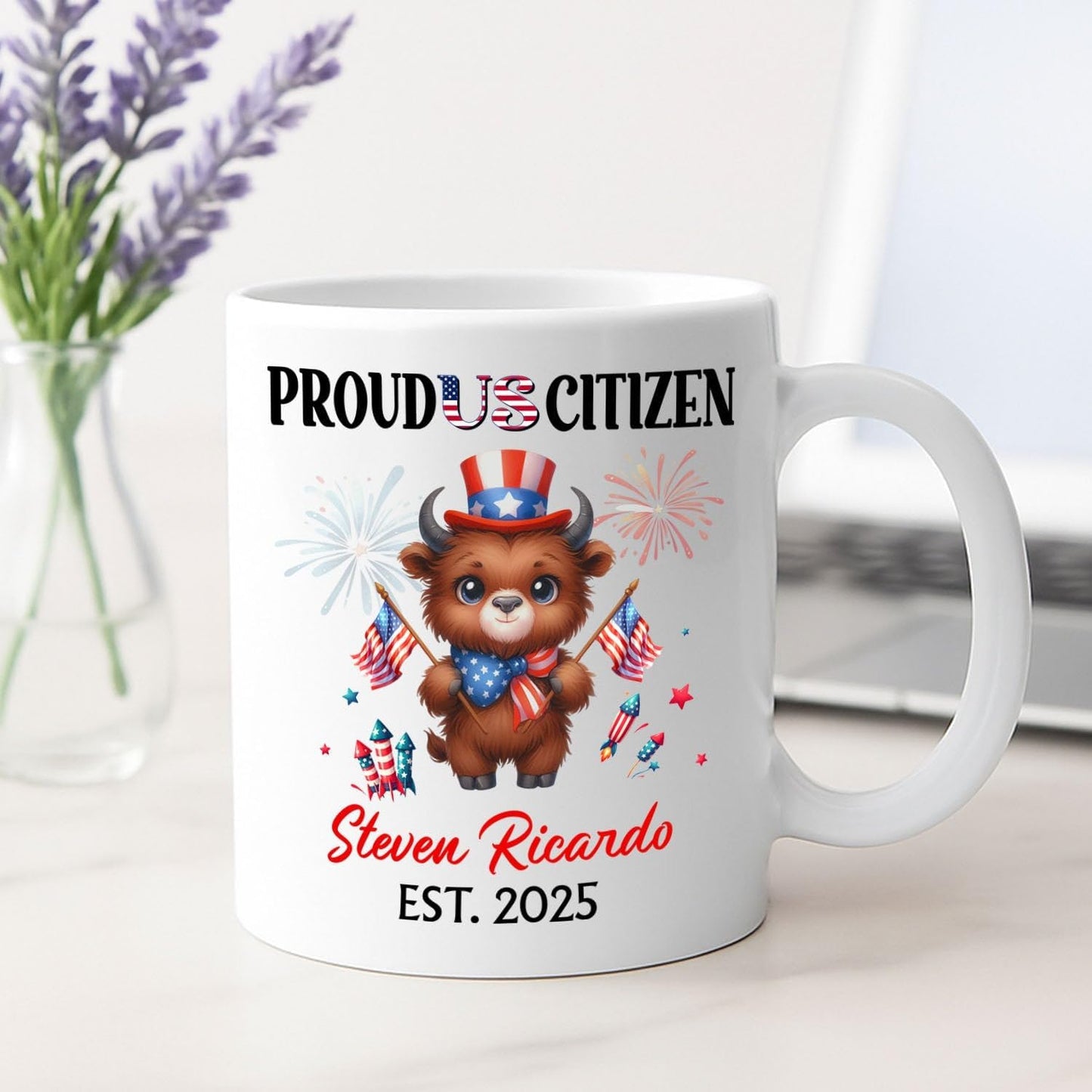 Proud Us Citizen White Coffee Mug Gift For Brother Sister Dad Mom, Personalized Statue of Liberty White Mug, Citizenship Celebration Travel Cup, Custom Year & Name Us Citizenship Coffee Cup 11Oz 15Oz