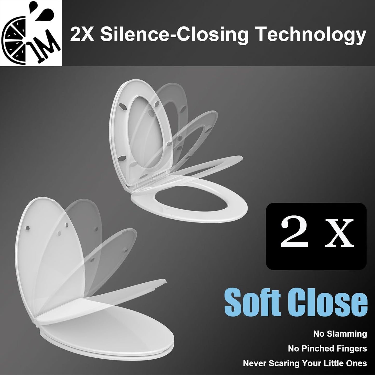 1M Soft Close Toilet Seat Elongated, Patented Quick Releasing for Easy Cleaning, Anti-Wiggling Design, Easy Installation (2PCS Pack)
