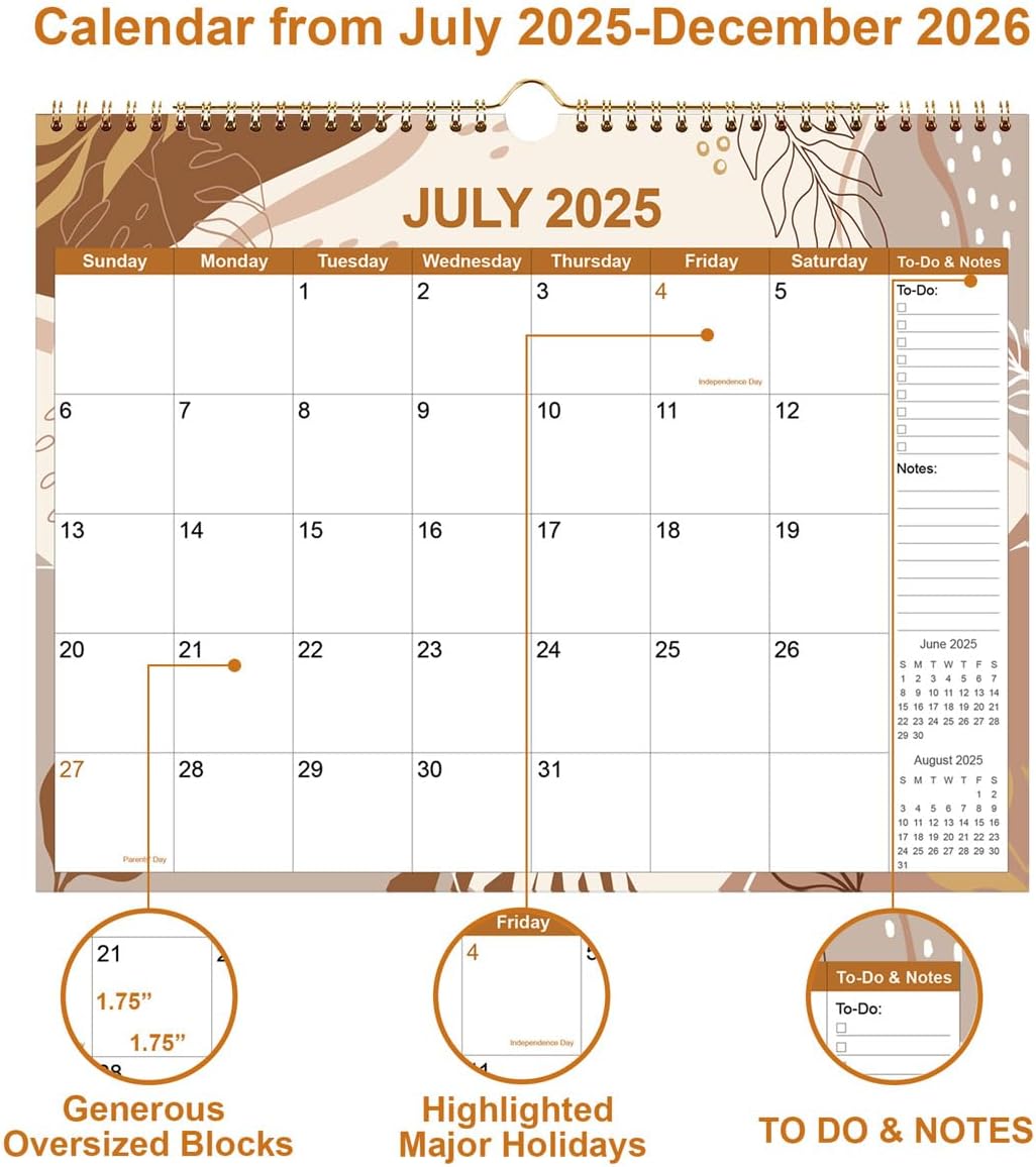 2025-2026 Calendar - Calendar 2025-2026 18 Month Planner from September 2025 to December 2026, Monthly Planner 2025 with Thick Paper, 11" x 14.5", Gold Leaf