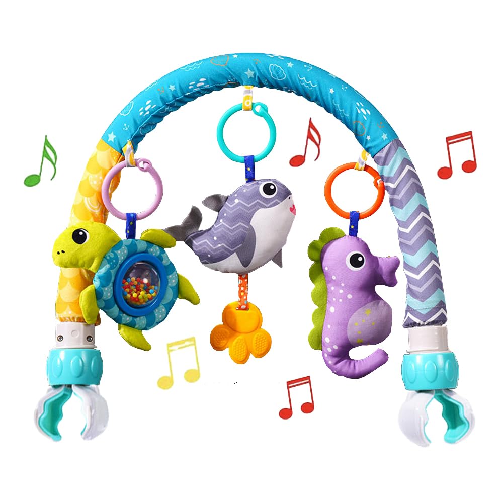 Baby Stroller Arch Toys, Crib Mobile for Infants Adjustable Bassinet Mobile with Universal Clamp, Activity Toy Bar for Bouncer Newborn CarSeat Stroller Toy Sense Toys for Baby 0 6 12 Months