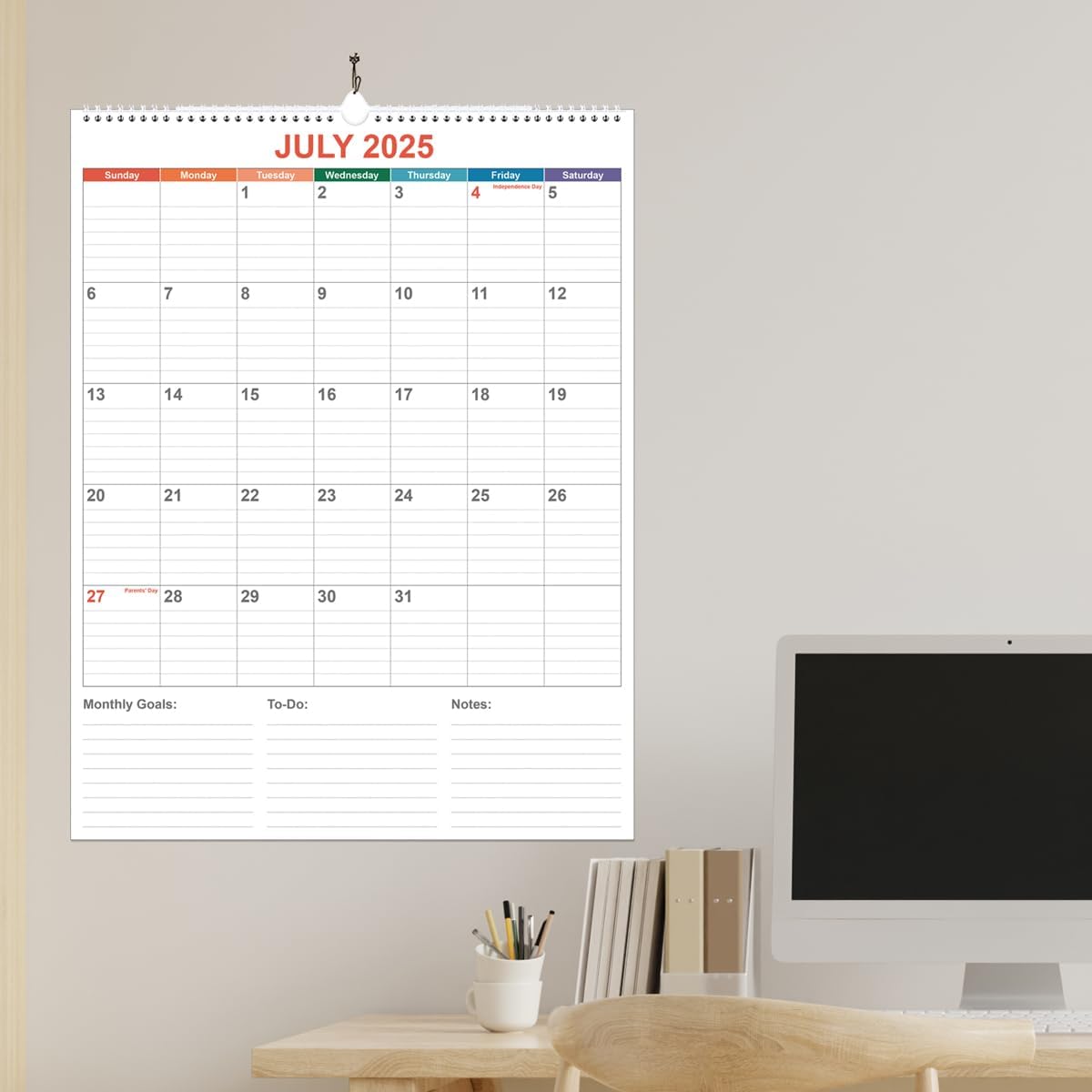 Large Calendar 2025-2026 with Spiral Bound - 18 Month Big Calendar from July 2025 to December 2026, Vertical Large Monthly Planner 2025-2026 for Wall, Calendario 2025-26, 22" x 17", Colorful