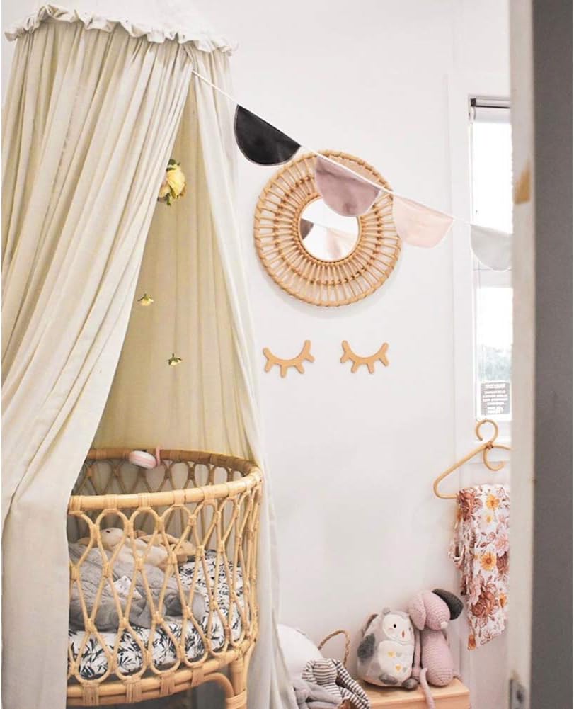 Kids Bed Canopy with Frills Cotton Cover Net for Crib Reading Nook Curtain Hideaway Hanging Round Tent Nursery Bedding Play Room Decor