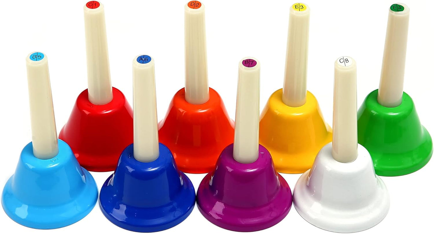 8 Note Hand bells, Colorful Handbells Musical Instrument for Kids Adults School Church Wedding