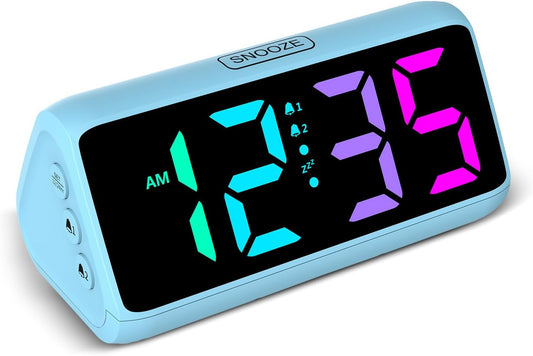 Netzu Loud Alarm Clock for Heavy Sleepers, RGB Alarm Clocks for Bedrooms Seniors Kids, Plug in Digital Clock with 5 Dimmers, 2 Alarms, 4 Volumes and Snooze