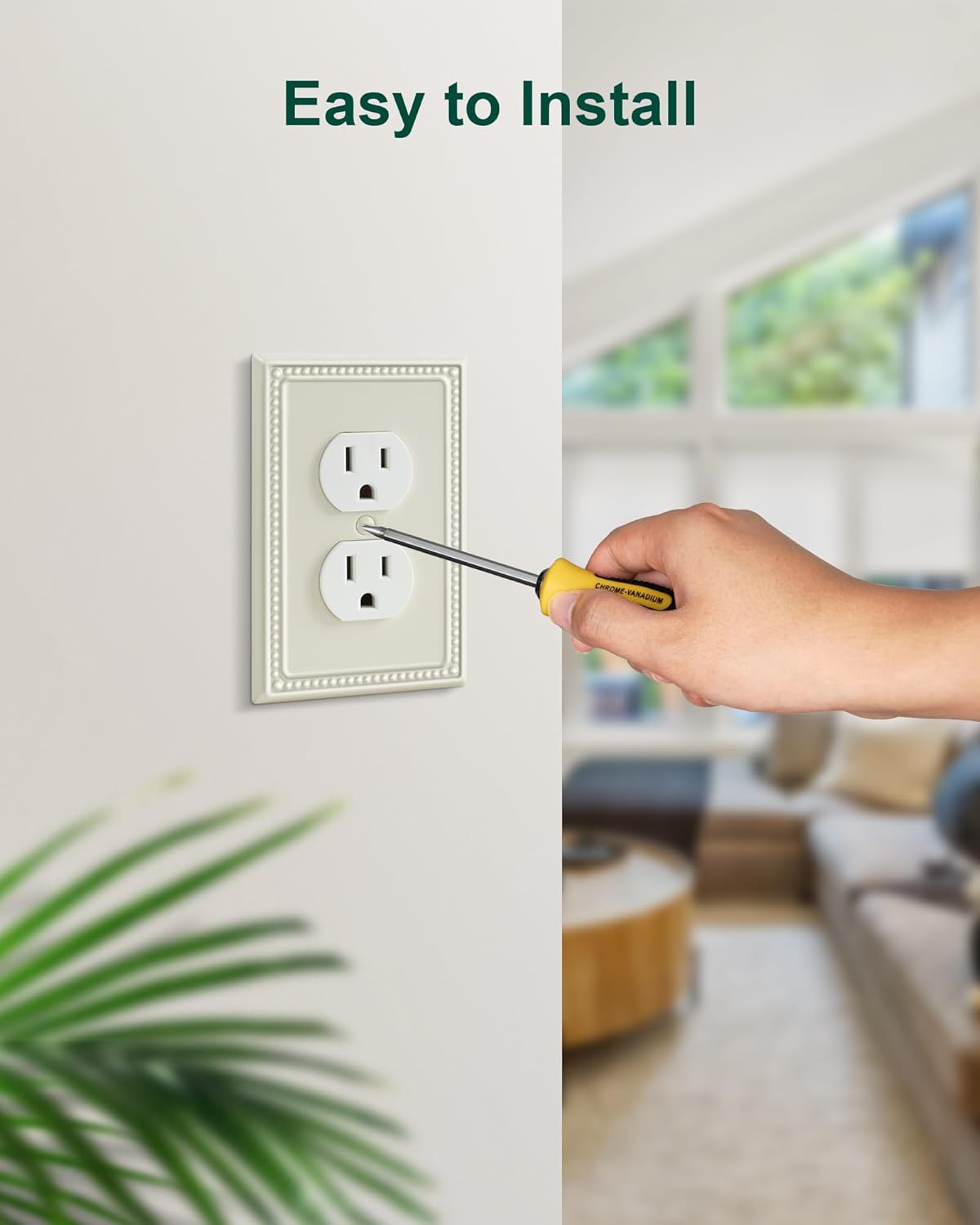 4-Pack Duplex Outlet Cover Plate, Light Almond Metal Wall Plates for Electrical Outlets, 1 Gang Receptacle Light Switch Cover, Pearls Decorative Switch Plates and Outlet Covers