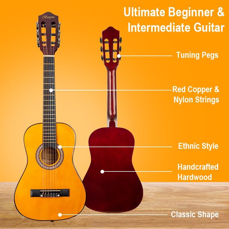 30in Beginner Kids Acoustic Guitar Basic Starter Kit Tuner Capo Strings Winders Strap Picks Student Youth Toddler Guitar Pickguard with Gig Bag Orange