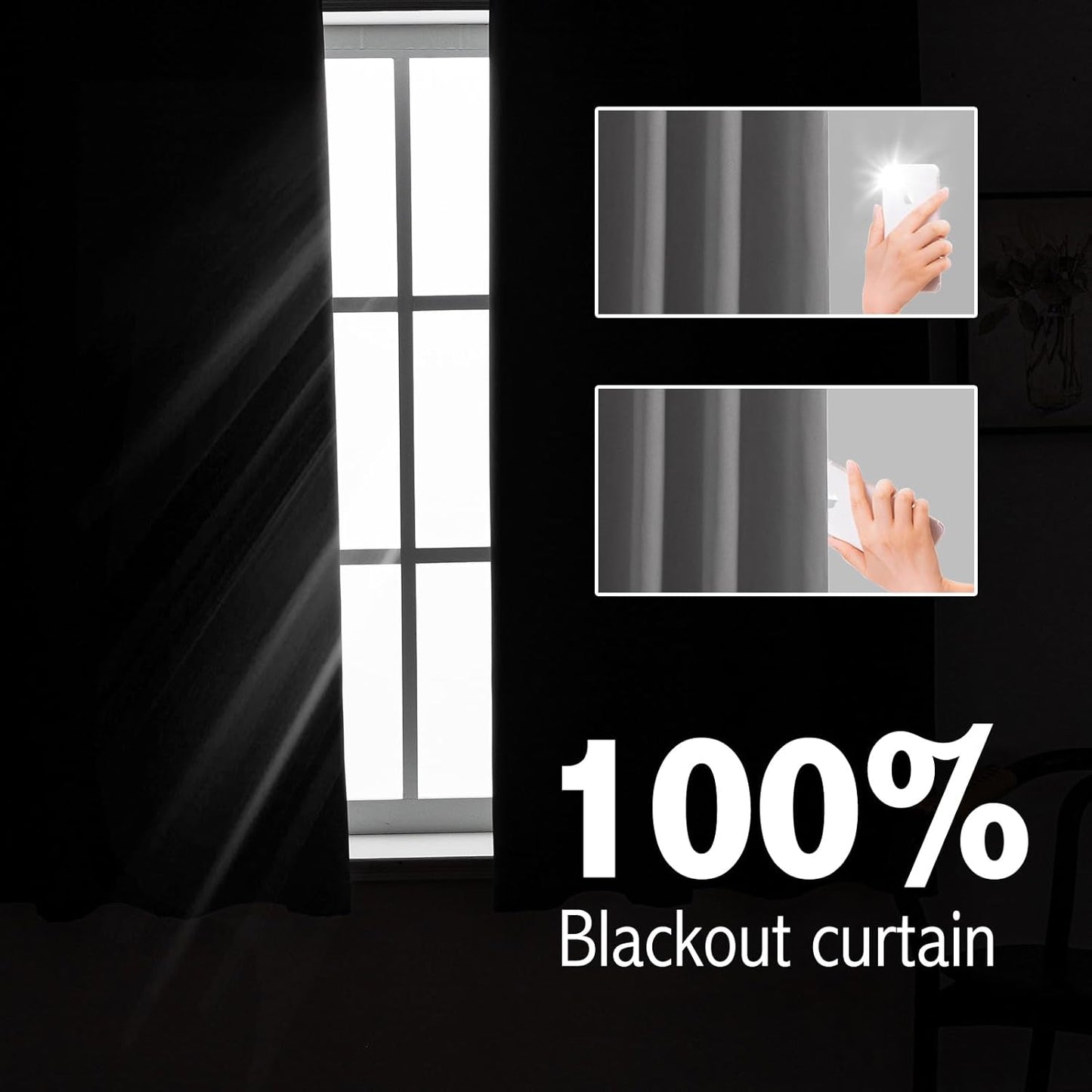 Anytime 100% Blackout Curtain Set, Thermal Insulated & Energy Efficiency Window Draperies for Guest Room, Full Shading Panels for Shift Worker and Light Sleepers（Grey, 2 Panels, 70W x 63L）