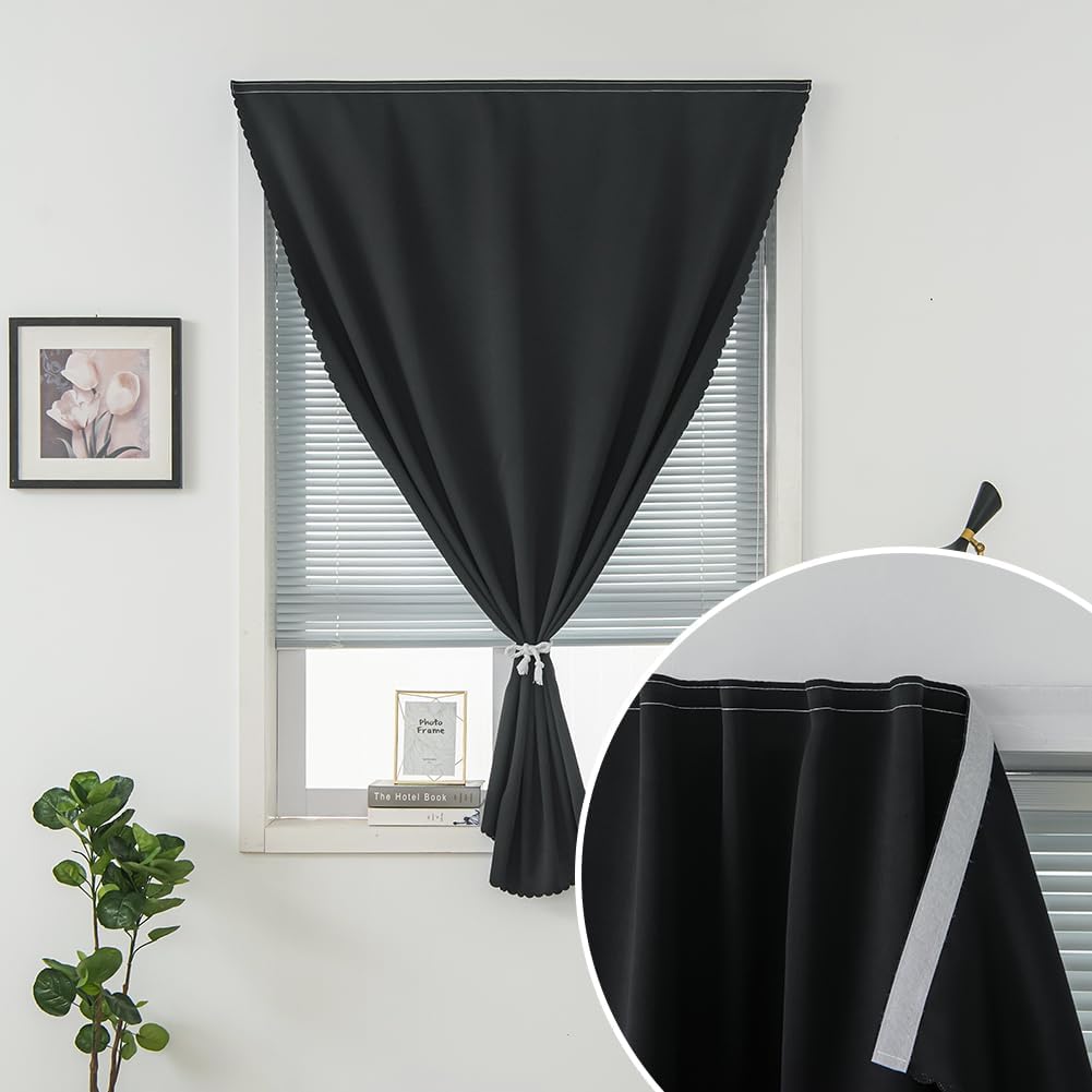 Adhesive Blackout Curtains- Self Stick Shades Window Blinds Curtains No Rod Needed Easy to Hang Curtains, Use for Bedroom, Living Room, Dining Room, Kitchen, Home Office, 35"W X 79"L, Black, 1 Panel