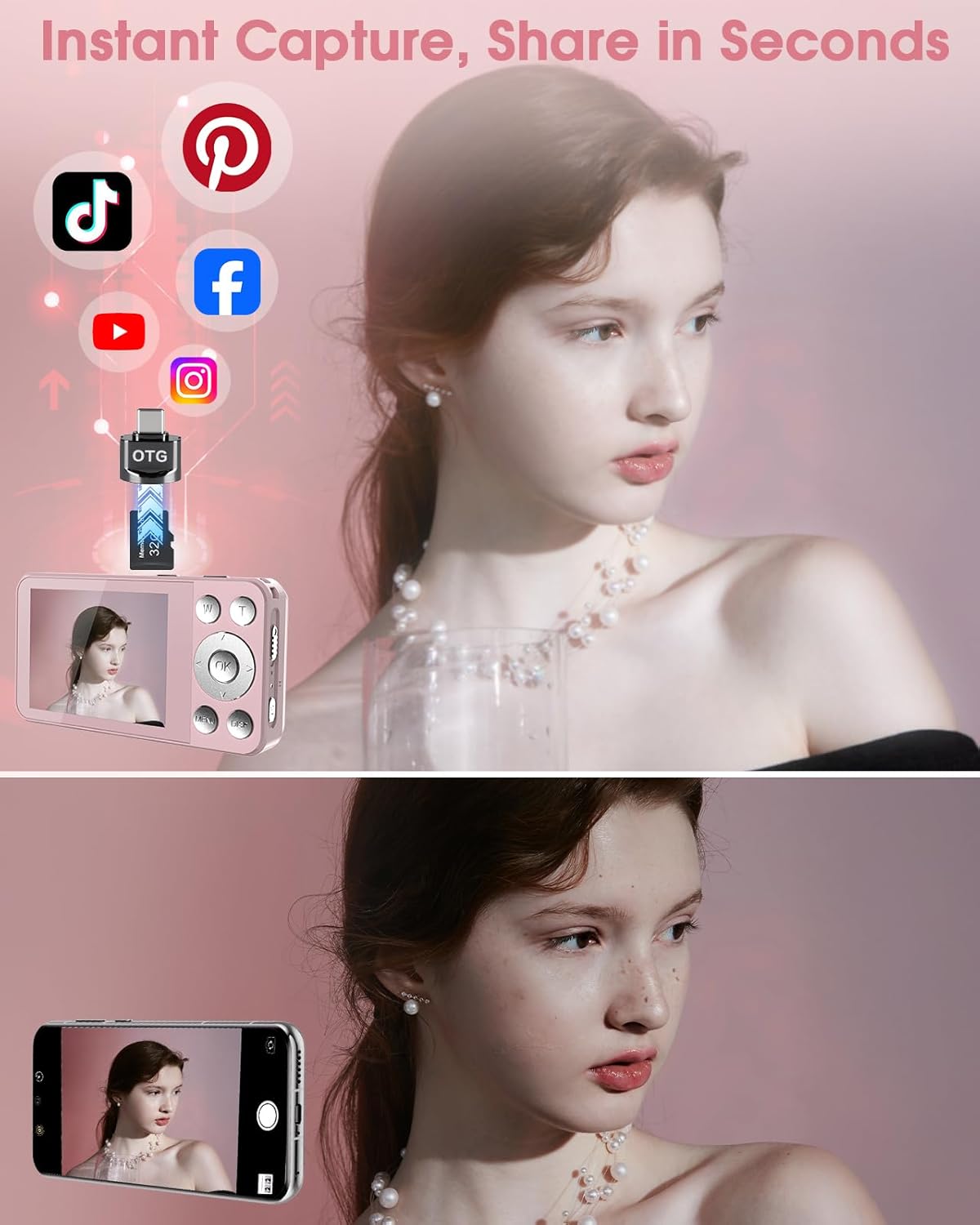 Digital Camera, Autofocus 48MP 4K Camera for Photography with 32GB Card, Portable Compact Point and Shoot Digital Camera for Teens Adult Beginner Kids with Metal Shell, 2000 mAh Battery