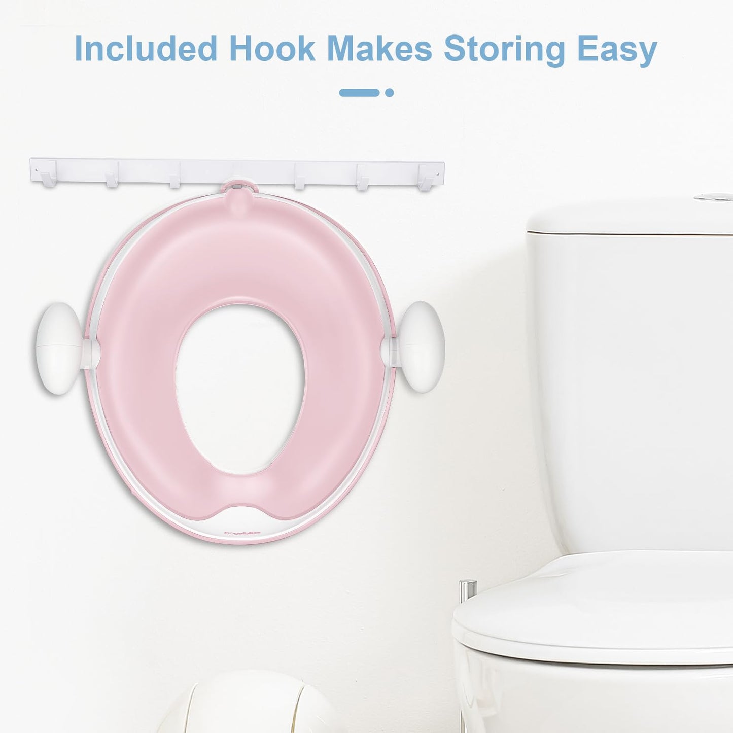 ANGELBLISS Baby Potty Training Toilet Seat with Soft Cushion Handles, Haute Collection, Double Anti-Slip Design and Splash Guard for Boys and Girls (Pink)