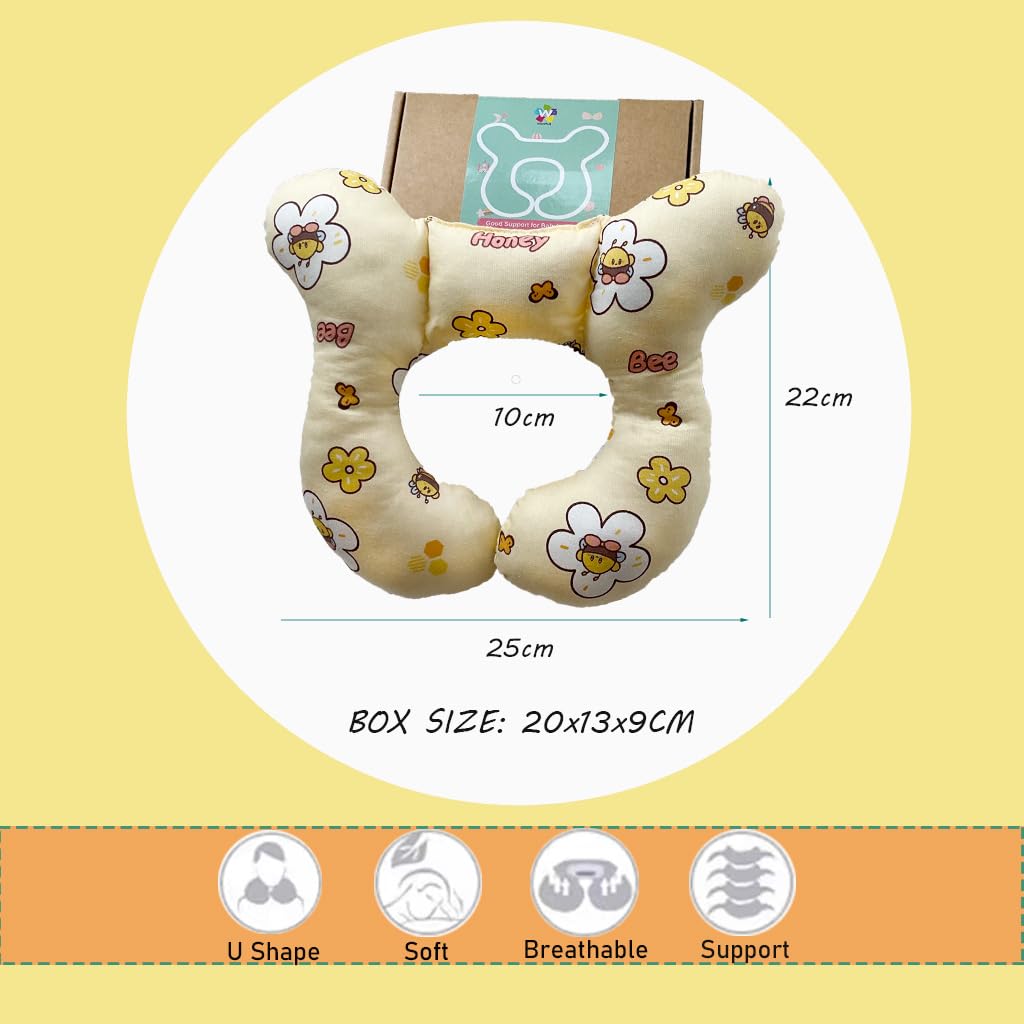 Baby Neck Pillows, Comfortable Baby Travel Head Neck Support Pillow for Car Seat Stroller Pushchair, Soft PP Cotton Travel Pillow for 0-1 Year Old Toddler Infant Newborn, Bee