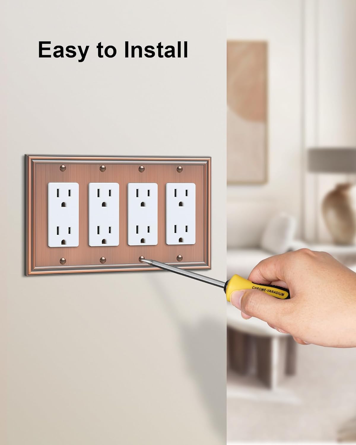 2-Pack Quad Decorator Outlet Cover Plate, Zinc Alloy Antique Copper Switch Plates and Outlet Covers, 4 Gang Wall Plates for Electrical Outlets, Receptacle, GFCI Outlet, Dimmer Switch