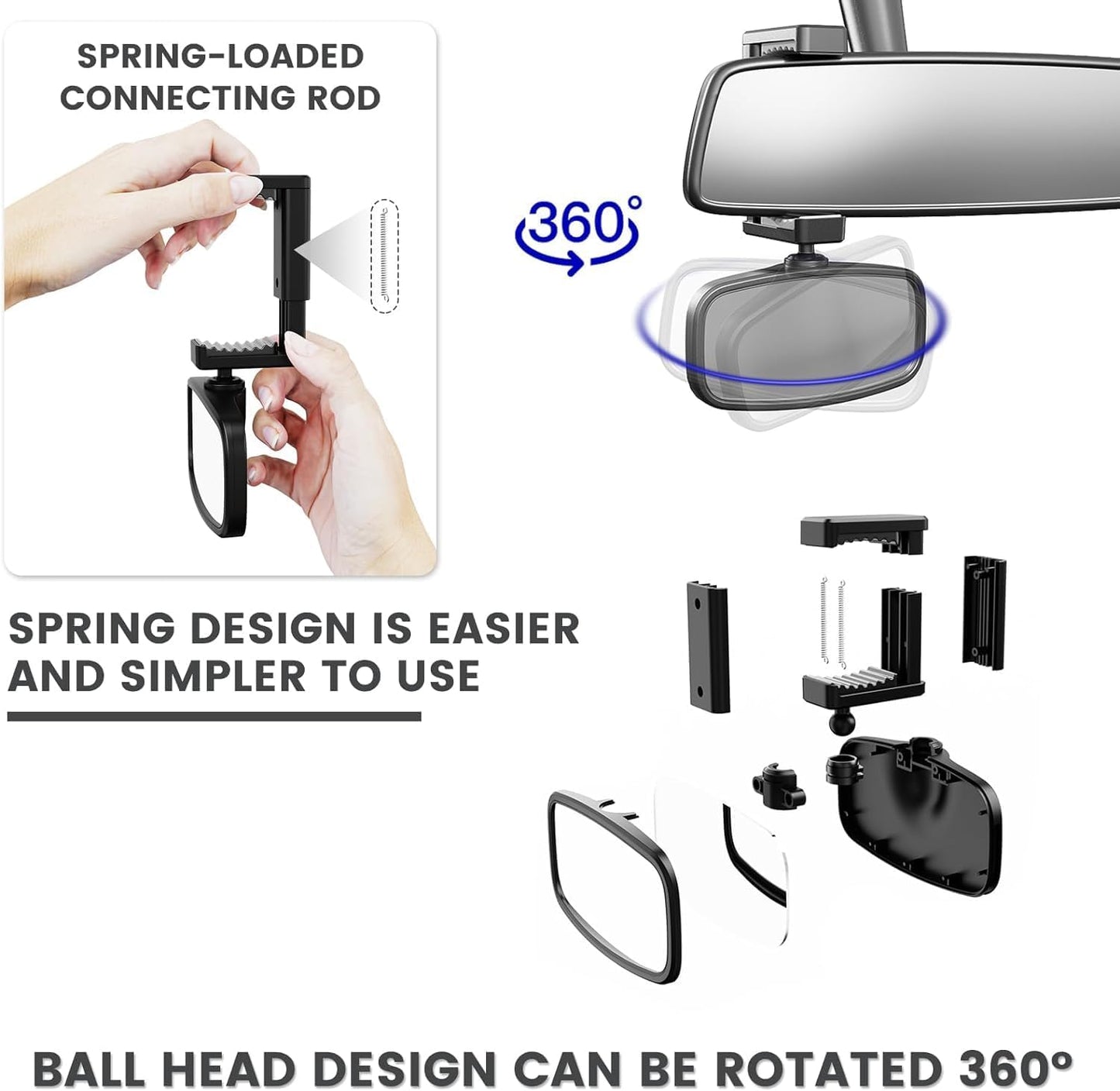 360-Degree Baby Car Mirror for Rear-Facing Seats,Kids Safety Mirrors with Tool-Free Installation,Kids Rear View Mirror BPA-Free Shatterproof & ASTM Certified (Adjustable 14"-22") (1 pack)