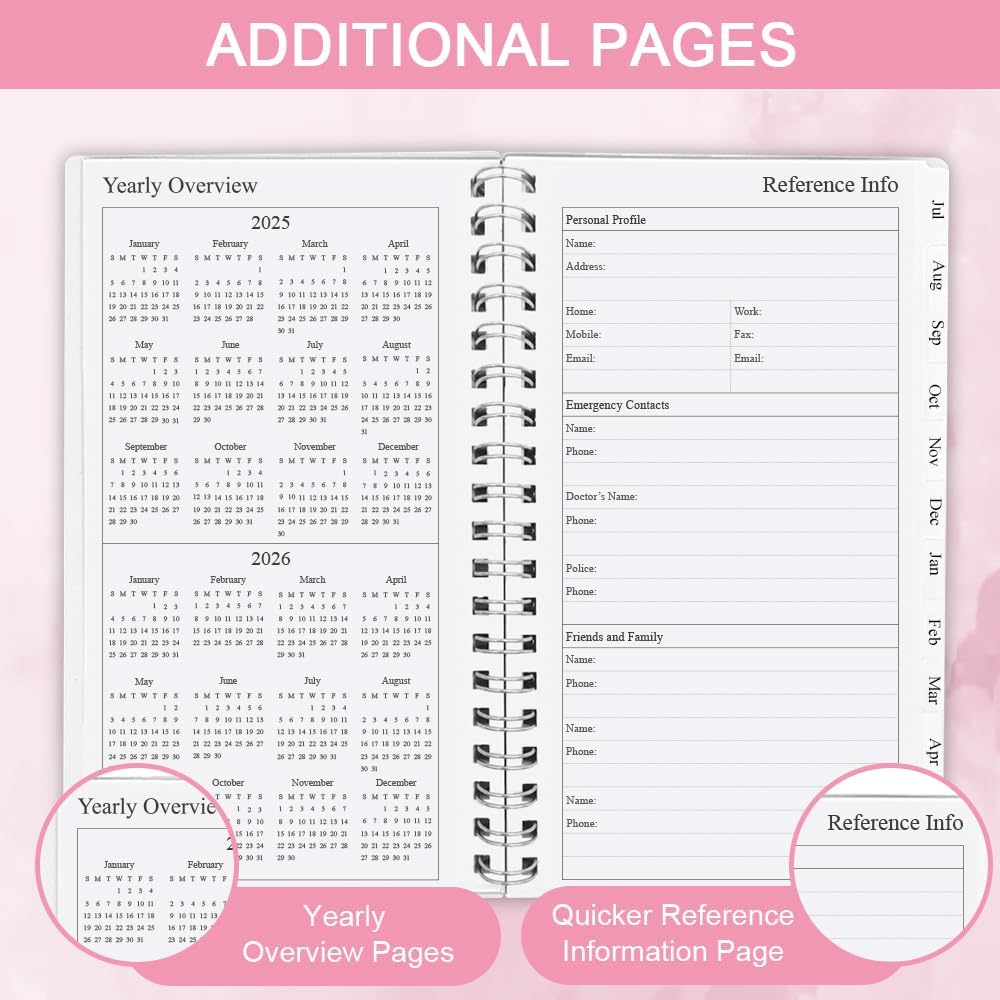 2025-2026 Pocket Planner, A6 Weekly Planner with Monthly Tabs, Run Jul 2025-Jun 2026, Elastic Closure, Twin-Wire Binding, Easy to Organize Your Daily Life, 3.75 x 6.75 In, Pocket Planners 2025 2026, Rose