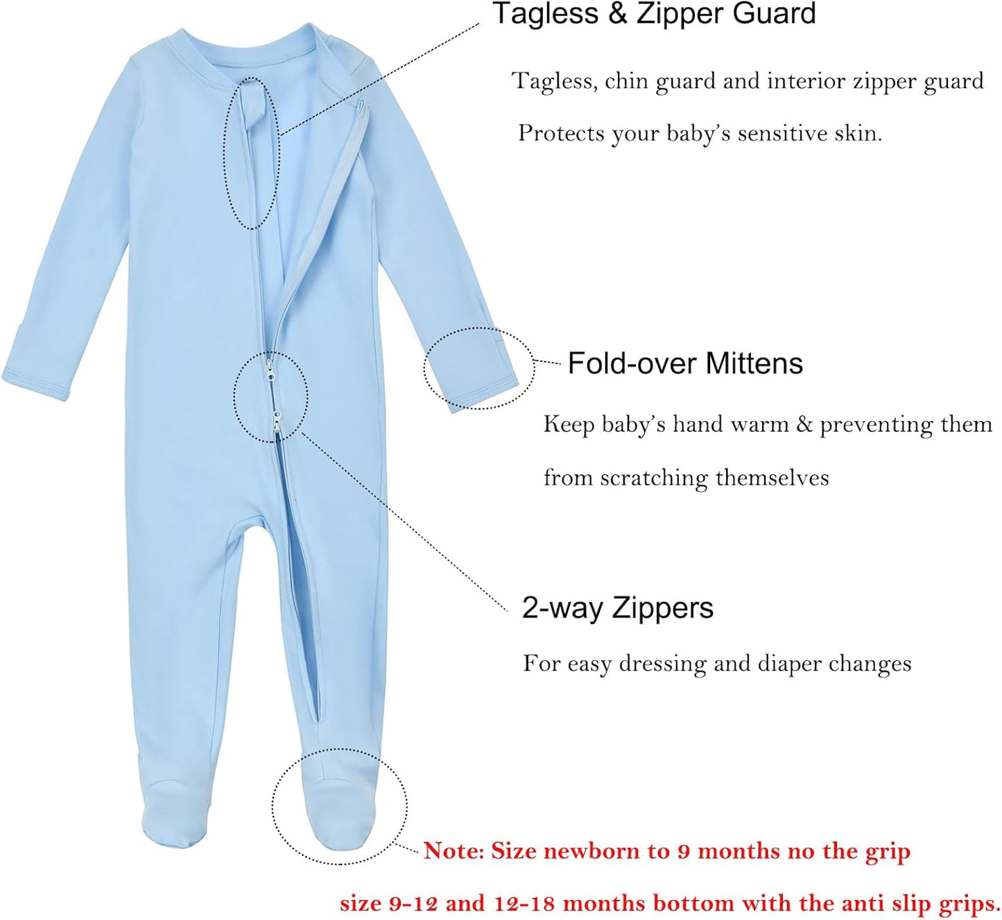 Aablexema Baby Footie Pajamas with Mittens - 3Pcs Infant Footed Sleeper Cotton Sleepwear Outfits