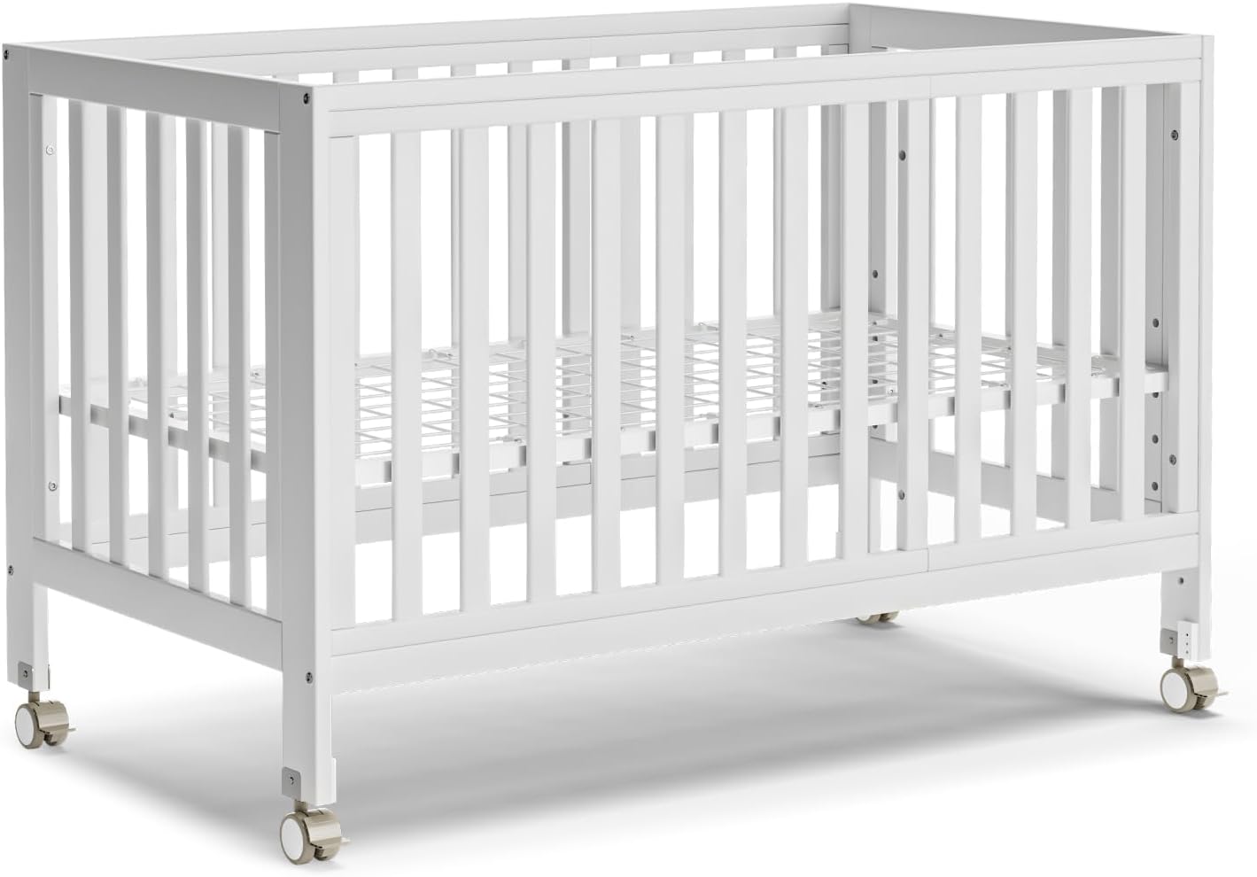 EvoNest Baby Crib, 11 in 1 Convertible Mini Crib with Wheels, 100% New Zealand Wood Growing Bed, 4 Adjustable Mattress Height,White