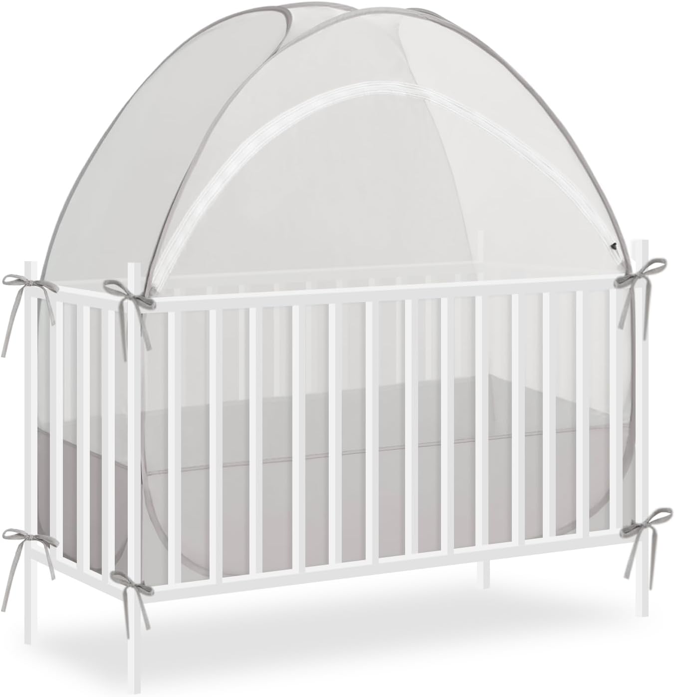Akiky Large Pop Up Mosquito Net Crib Tent to Keep Baby from Climbing Out Baby Girl Netting Cover Canopy for Naps at Home&Traveling(Gray)