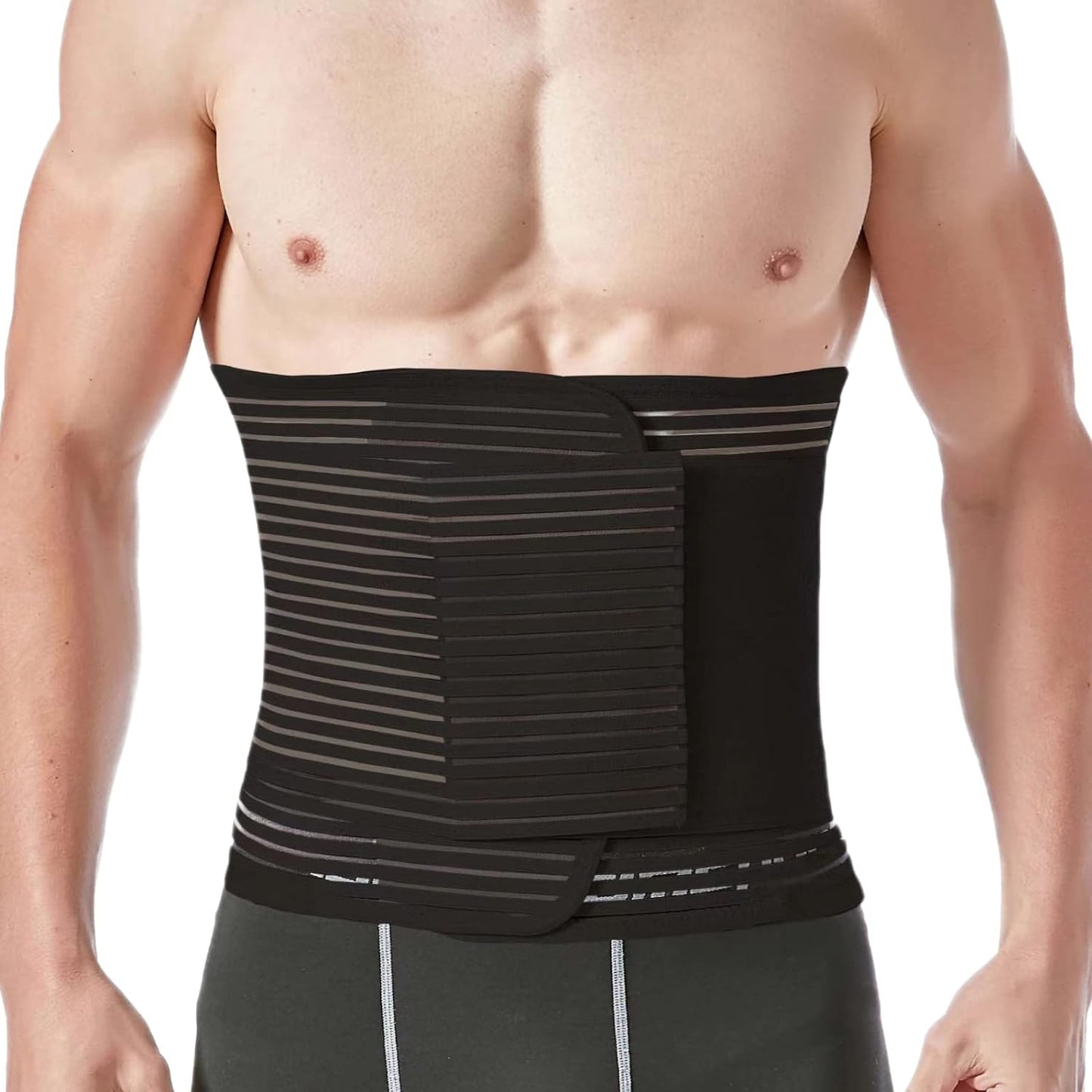 Abdominal Binder for Post Surgery & Postpartum Recovery, Abdomen Hernia Support Belt for Women & Men (Black, Large)