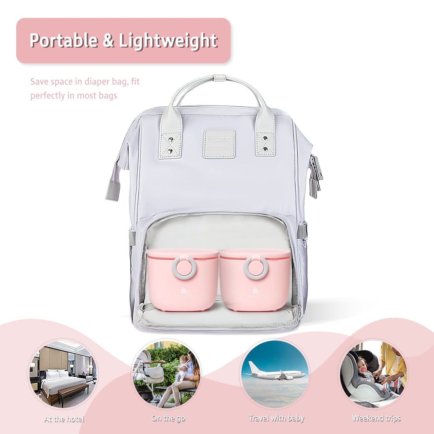 Termichy Baby Formula Dispenser, Portable Milk Powder Dispenser Container with Carry Handle and Scoop for Travel Outdoor Activities with Baby Infant, 8.8OZ, 0.55LB, 250g (Pink-2pack)