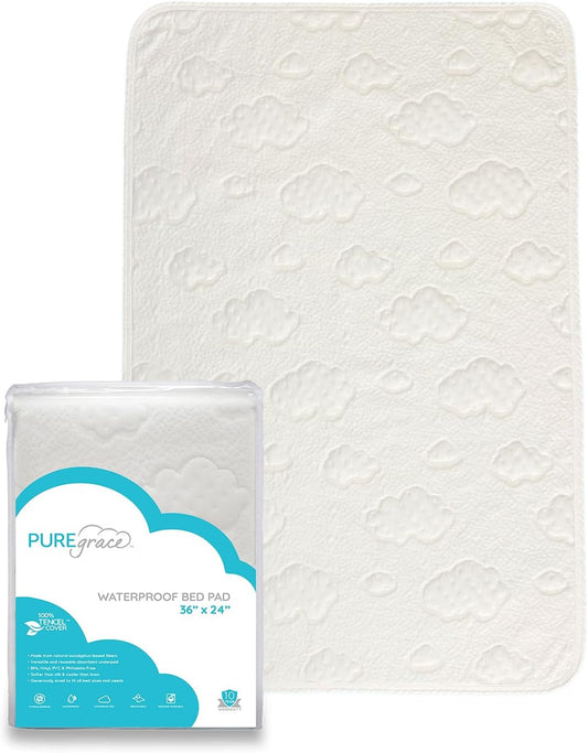 PUREgrace Tencel Waterproof Bed Pad - (36” x 24”) Washable and Reusable for Incontinence and Potty Training, Absorbent Underpad - Fits All Bed Sizes