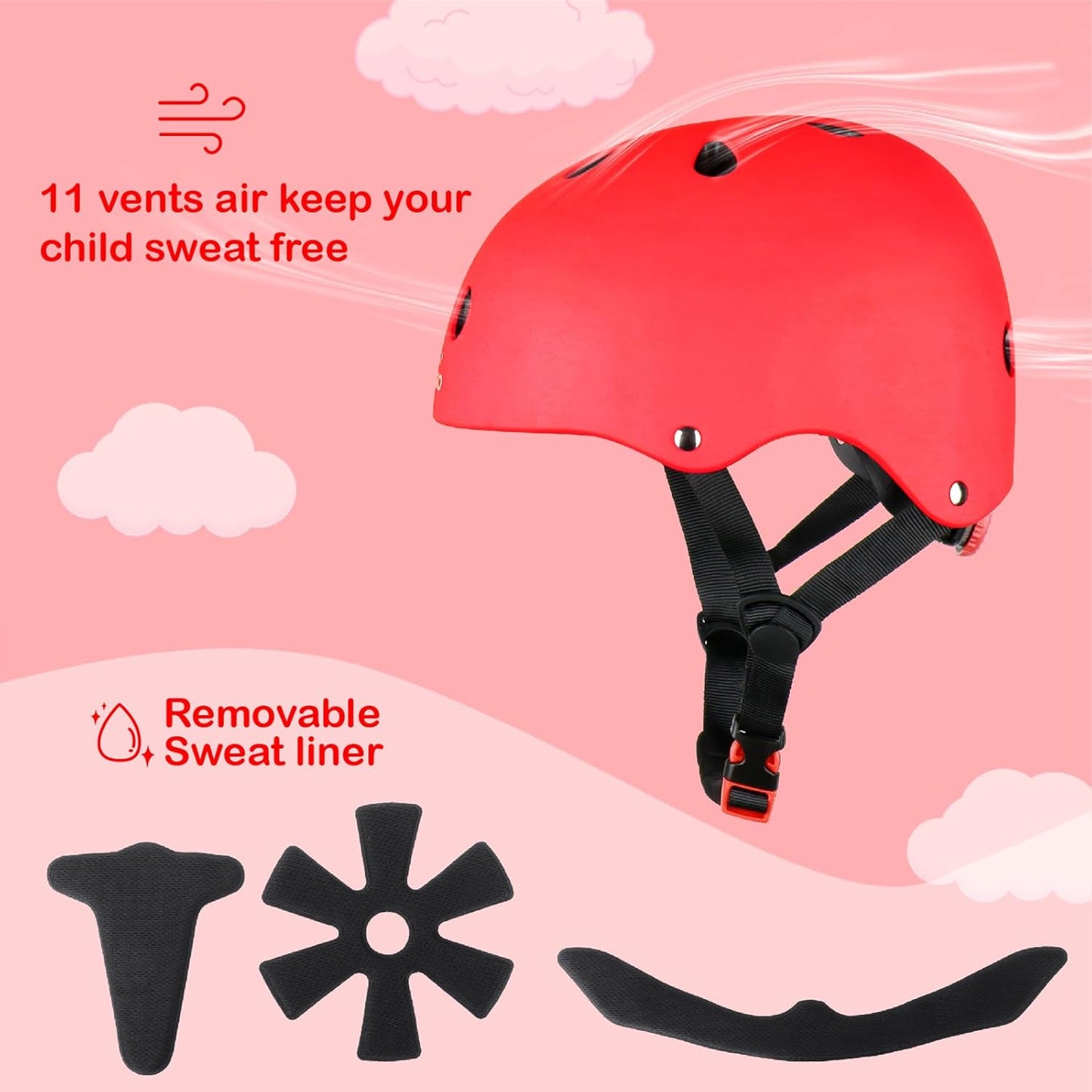 KAMUGO Kids Bike Helmet, Toddler Helmet for Ages 2-8 Boys Girls with Sports Protective Gear Set Knee Elbow Wrist Pads for Skateboard Cycling Scooter Rollerblading