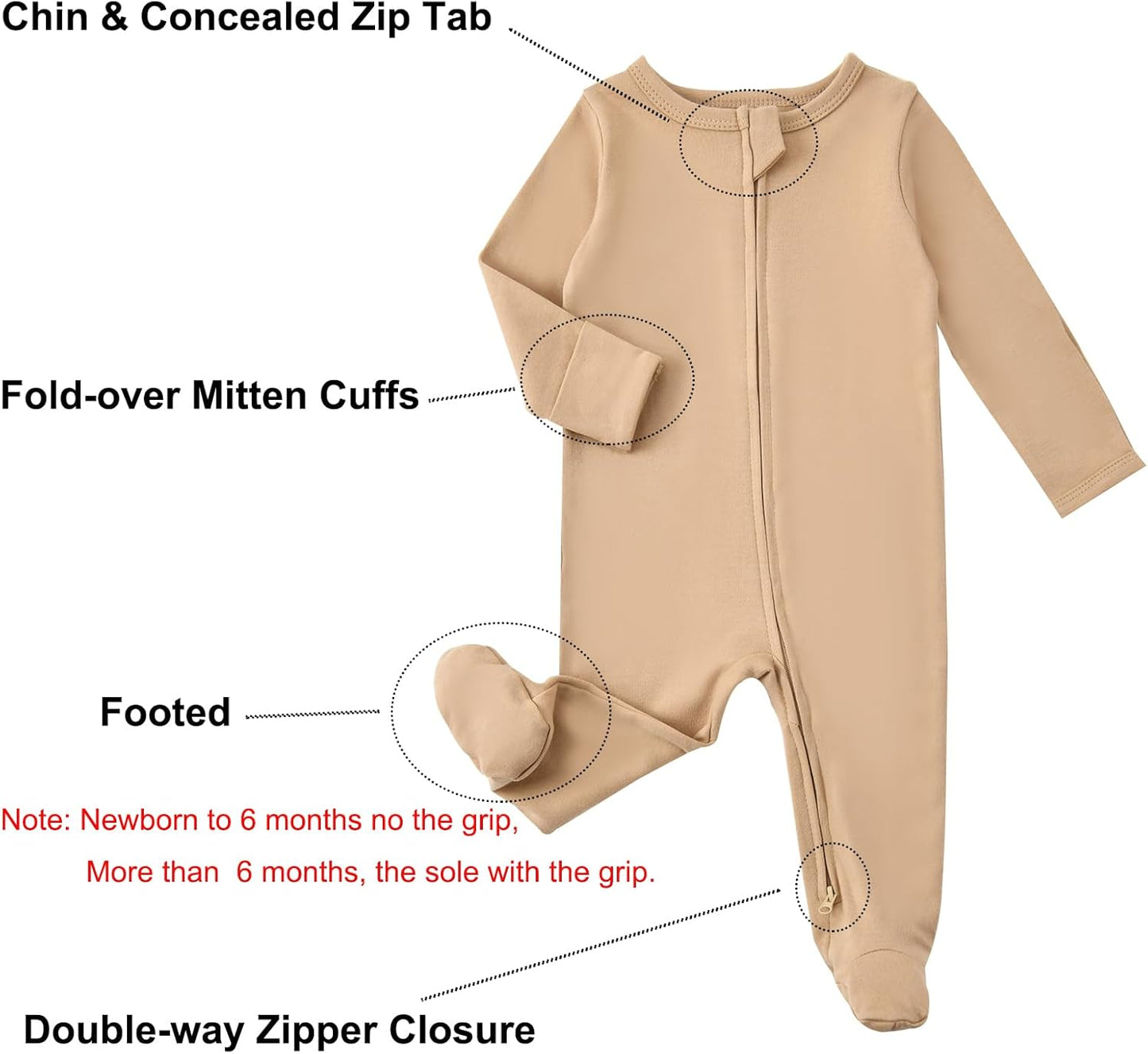 Aablexema Baby Footed Pajamas with Mitten Cuffs Zipper 4-Pack Infant Newborn Cotton Long Sleeve Outfit